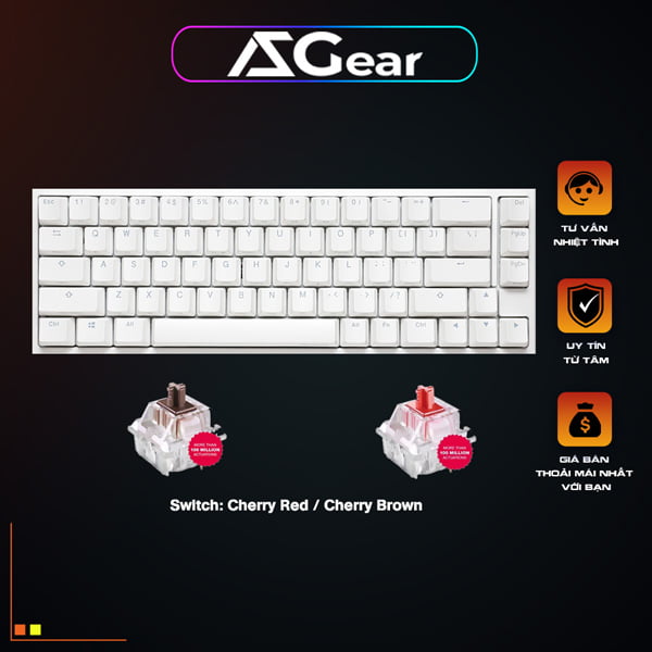 Ban Phim Co Ducky One 2 Sf Rgb Pure White Switch Cherry Red Brown
